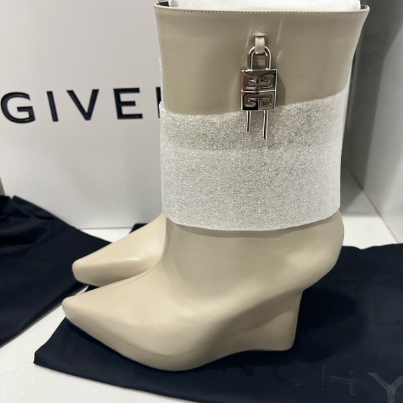 Givenchy G Lock Wedge Ankle Boot Natural Beige Leather 38.5 - Picture 7 of 8